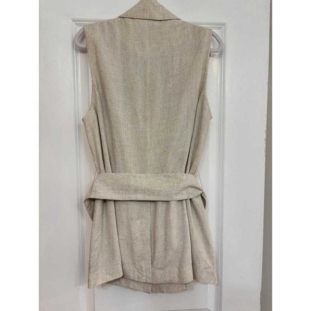 Worthington Womens Oatmeal Linen Blend Belted Sleeveless Longline Blazer Vest M - Picture 4 of 8